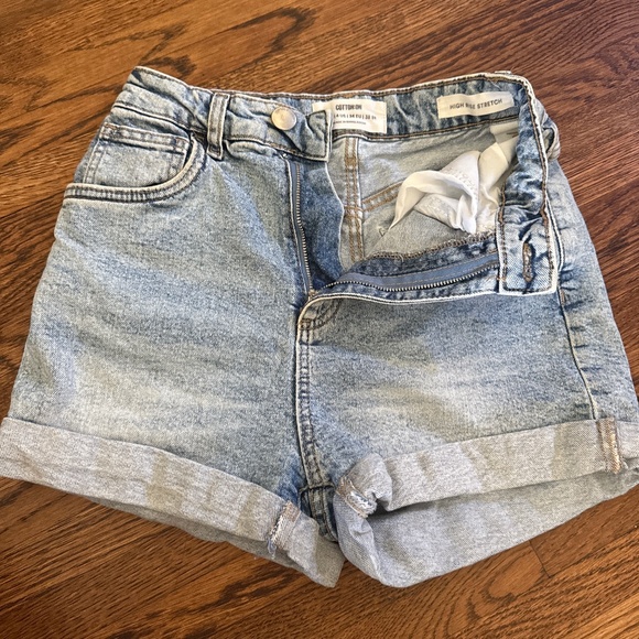 High Rise Lightwash Jean Shorts - Picture 1 of 3